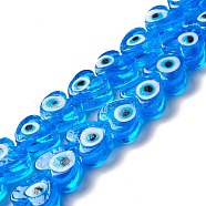 Handmade Evil Eye Lampwork Beads, Heart, Dodger Blue, 14.5~15x15.5~16x6.5~7.5mm, Hole: 1~1.6mm, about 25pcs/strand, 14.02~13.66 inch(34.7~35.6cm)(LAMP-F021-02A)