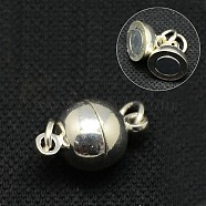 Brass Magnetic Clasps with Loops, Nickel Free, Round, Silver Color Plated, 17.5~19x12mm, Hole: 3mm(KK-MC022-S-NF)