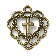 Tibetan Style Alloy Pendants, Lead Free & Cadmium Free, Heart with Cross, Antique Bronze, 21.5x19.5x2.5mm, Hole: 1.5mm(TIBE-I026-6016AB)