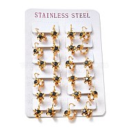 Rhinestone Flower Leverback Earrings, Gold Plated 304 Stainless Steel Jewelry for Women, Jet, 16x8.5mm, Pin: 0.8mm(EJEW-G292-15B-G)