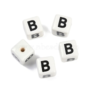 Porcelain Beads, Square with Letter, Letter B, 8.5x8.5x8.5mm, Hole: 1.6mm(PORC-R003-08B)