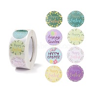 8 Patterns Easter Theme Self Adhesive Paper Sticker Rolls, with Rabbit Pattern, Round Sticker Labels, Gift Tag Stickers, Mixed Color, Happy Easter, Word, 25x0.1mm, 500pcs/roll(DIY-C060-03L)