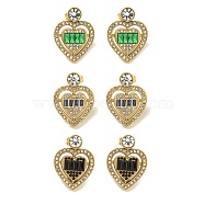 Ion Plating(IP) 304 Stainless Steel with Rhinestone Stud Earrings, Polished, Mixed Color, Golden, Heart, 23x17mm(EJEW-G400-02C-G)