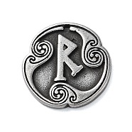 Rune Letters Alloy Pendants, Round, Antique Silver, 25x3mm, Hole: 1.6mm(PALLOY-S193-01AS-05)