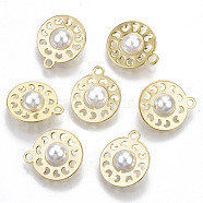 Brass Pendants, with ABS Plastic Imitation Pearl Beads, Nickel Free, Flat Round, Real 18K Gold Plated, Creamy White, 16x14x6mm, Hole: 1.6mm(KK-N233-068-NF)