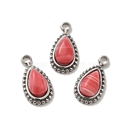 304 Stainless Steel Pave Natural Rhodochrosite Teardrop Charms, Stainless Steel Color, 10.5x6x4mm, Hole: 1.4mm(STAS-B074-04P-01)