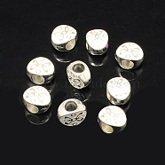 Alloy Enamel Oval Large Hole European Beads, Silver Color Plated, White, 11x8x6.5mm, Hole: 4.5mm(MPDL-R036-35E)