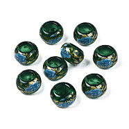 Flower Printed Transparent Acrylic Rondelle Beads, Large Hole Beads, Green, 15x9mm, Hole: 7mm(TACR-S160-01-C02)