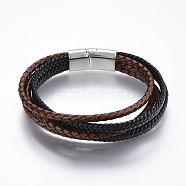 Leather Cord Multi-strand Bracelets, with 304 Stainless Steel Magnetic Clasps, Mixed Color, 8-5/8 inch(22cm)(BJEW-F325-21P)