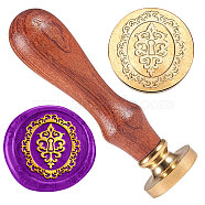 Brass Sealing Wax Stamp Head, with Wood Handle, for Envelopes Invitations, Gift Cards, Lock, 83x22mm, Head: 7.5mm, Stamps: 25x14.5mm(AJEW-WH0208-898)