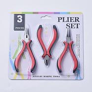 Carbon Steel Jewelry Plier Sets, Ferronickel, Round Nose, Side Cutting Pliers and Wire Cutters, Red, 110~130x45~80mm(PT-MSMC001-M6)