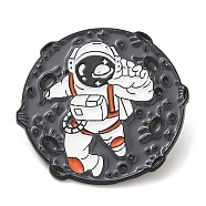 Spaceman Enamel Pins, Electrophoresis Black Plated Alloy Brooch, Human, 28.5x30.5x1.5mm(JEWB-I025-03C)