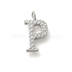 304 Stainless Steel Micro Pave Cubic Zirconia Pendants, Letter A~Z Charms, Letter P, 13x7.5x2mm, Hole: 1.8mm(STAS-H228-06P-P)