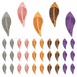 Elite 40pcs 5 colors Korean Faux Suede Pendants, Leaf, Mixed Color, 44x16x1.6mm, Hole: 1.2mm(FABR-PH0001-02)