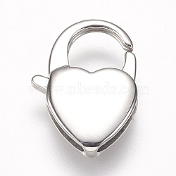 Tarnish Resistant 304 Stainless Steel Lobster Claw Clasps, Heart, Stainless Steel Color, 16x11x3mm, Hole: 1.5x4mm(STAS-I082-15P-01)