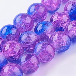 Two Tone Crackle Glass Bead Strands, Round, Medium Violet Red, 8~8.5mm, Hole: 1mm, about 50~52pcs/strand, 14.9 inch~15.7 inch(38~40cm)(X-CCG-I001-08)