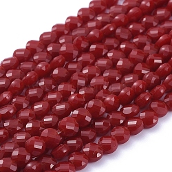 Glass Beads Strands, Faceted, Flat Round, Dark Red, 6x4mm, Hole: 1.2mm, about 98pcs/Strand, 22 inch(53.5cm)(EGLA-J149-B10)