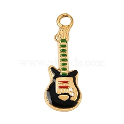 304 Stainless Steel Pendants, with Enamel, Guitar Charms, Ion Plating(IP), Real 18K Gold Plated, 26x9x2mm, Hole: 2mm(SA-CBAA487-36G)