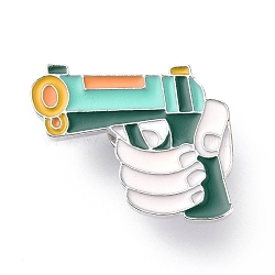 Gun Shape Enamel Pin, Platinum Alloy Brooch for Backpack Clothes, Palm Pattern, 15.5~26x28~32.5x2mm, Pin: 1mm(ENAM-K021-05C)