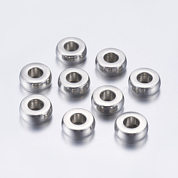 201 Stainless Steel European Beads, Large Hole Beads, Flat Round, Stainless Steel Color, 12x5mm, Hole: 5mm(STAS-L198-30P)