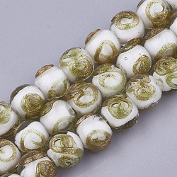 Handmade Gold Sand Lampwork Beads, Round, White, 10~11x9~9.5mm, Hole: 1.5~2mm(LAMP-T006-06K)