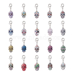 2 Sets Alloy Enamel Pendant Decoration, with Zinc Alloy Lobster Claw Clasps, Skull, Mixed Color, 39~40mm(HJEW-AR0001-15)