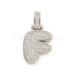 Brass Micro Pave Clear Cubic Zirconia Pendants, Platinum, Letter F, 31x16.5x5mm, Hole: 3x6mm(KK-B099-01P-F)