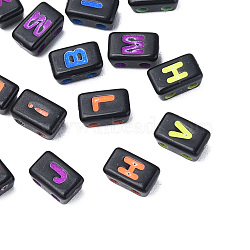 Opaque Black Acrylic Connector Charms, Rectangle with Mixed Letter, Mixed Color, 8x5x4mm, Hole: 1.6mm, about 3900pcs/500g(MACR-N012-20)
