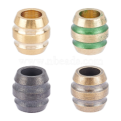 4Pcs 4 Colors Brass European Beads, Large Hole Beads, Groove Barrel, Mixed Color, 11x10.5mm, Hole: 5.8mm, 1pc/color(KK-UN0001-84)