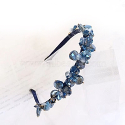 Shiny Elegant Glass Hair Bands, Party Hair Accessories for Girls Women, Marine Blue, 380mm(PW-WG75179-01)