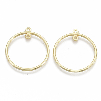 Alloy  2-Loop Link Pendants, Round Ring, Light Gold, 33x30x2mm, Hole: 1.5mm