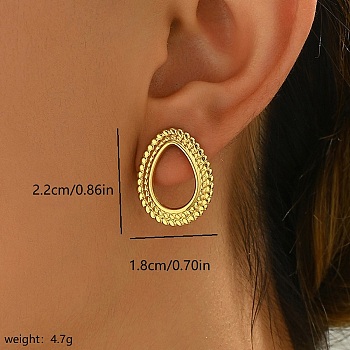 Geometric Stainless Steel Stud Earrings for Women, Perfect for Daily Wear, Golden, Teardrop, 22x18mm