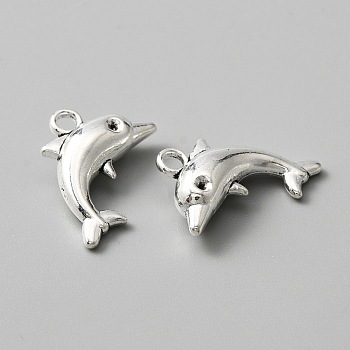 Tibetan Style Alloy Pendants, Dolphin Charms, Antique Silver, 11x18x5mm, Hole: 2mm
