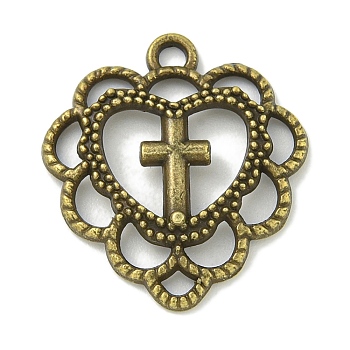 Tibetan Style Alloy Pendants, Lead Free & Cadmium Free, Heart with Cross, Antique Bronze, 21.5x19.5x2.5mm, Hole: 1.5mm