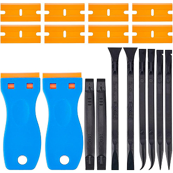 2Pcs Plastic Scrapers, with 50Pcs Plastic Replacement Blades and 8Pcs 4 Style Plastic Mobilephone Repair Tool, Mixed Color, 39.5~147x8.5~40x1.3~8mm