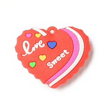 Opaque Resin Pendants, Love Heart Charm, Orange Red, Word Love Sweet, Heart Pattern, 36x45x10mm, Hole: 3mm