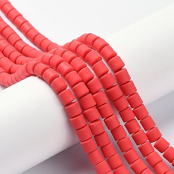 Handmade Polymer Clay Bead Strands, Column, Red, 6.5x6mm, Hole: 1.2mm, about 61pcs/strand, 15.75 inch(40cm)