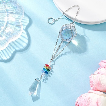 Glass Hot Air Balloon Hanging Suncatchers, for Outdoor & Garden Decor, Platinum, 277mm
