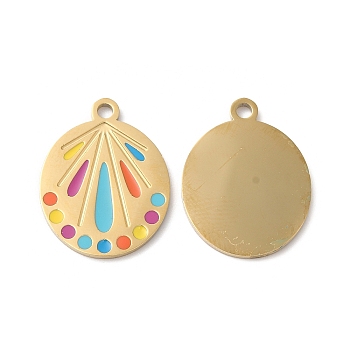 Ion Plating(IP) 316L Surgical Stainless Steel Pendants, with Enamel, Oval Charm, Real 18K Gold Plated, 20x15.5x1.2mm, Hole: 1.8mm