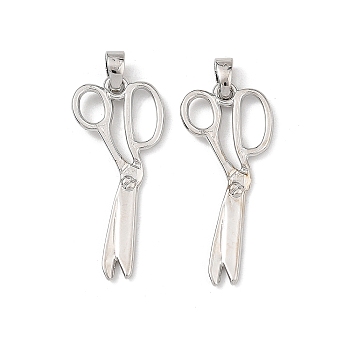 Brass Pendants, Scissors Charms, Platinum, 29x13x1mm, Hole: 3.5x2mm