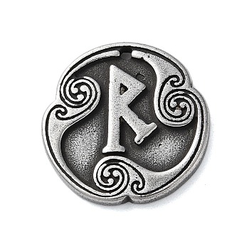 Rune Letters Alloy Pendants, Round, Antique Silver, 25x3mm, Hole: 1.6mm