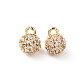 Brass Micro Pave Clear Cubic Zirconia Charms, Round Charms, Real 18K Gold Plated, 6.5x5mm, Hole: 1.2mm
