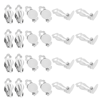 60Pcs 316 Stainless Steel Clip-on Earring Findings, Earring Settings, Flat Round, Stainless Steel Color, Tray: 12mm, 19.5x12x8.5mm, Hole: 3mm