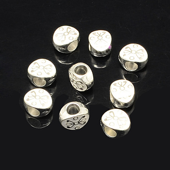 Alloy Enamel Oval Large Hole European Beads, Silver Color Plated, White, 11x8x6.5mm, Hole: 4.5mm
