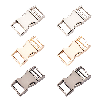 Alloy Side Release Buckles, Mixed Color, 36x17x8.5mm, Inner Size: 13x3mm and 14x6mm, 3 colors, 2sets/color, 6sets/box