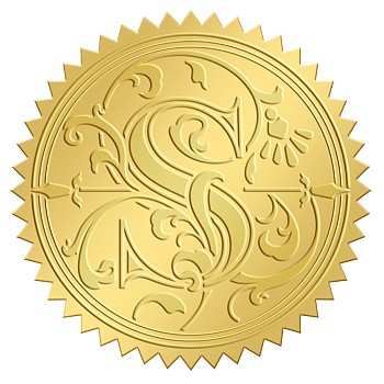 Self Adhesive Gold Foil Embossed Stickers, Medal Decoration Sticker, Letter Pattern, 5x5cm