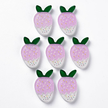 Cellulose Acetate(Resin) Decoden Cabochons, with Glitter Powder, Strawberry, Plum, 26x16x4mm