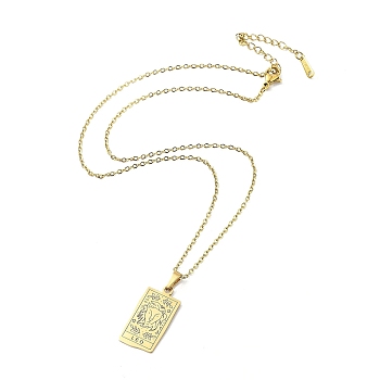 Rectangle with Twelve Constellations Pendant Necklaces, 304 Stainless Steel Cable Chains Necklaces, Golden, Leo, 15.98 inch(40.6cm)