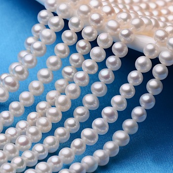 Natural Cultured Freshwater Pearl Beads Strands, Round, Creamy White, 5~5.5mm, Hole: 0.8mm, about 77~80pcs/strand, 15.7 inch