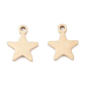 Ion Plating(IP) 316 Surgical Stainless Steel Charms, Star, Real 24K Gold Plated, 9.5x8x1mm, Hole: 1.2mm